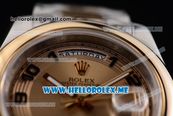 Rolex Day-Date II Asia Automatic Two Tone Case/Bracelet with Yellow Gold Dial and Arabic Numeral Markers - Click Image to Close